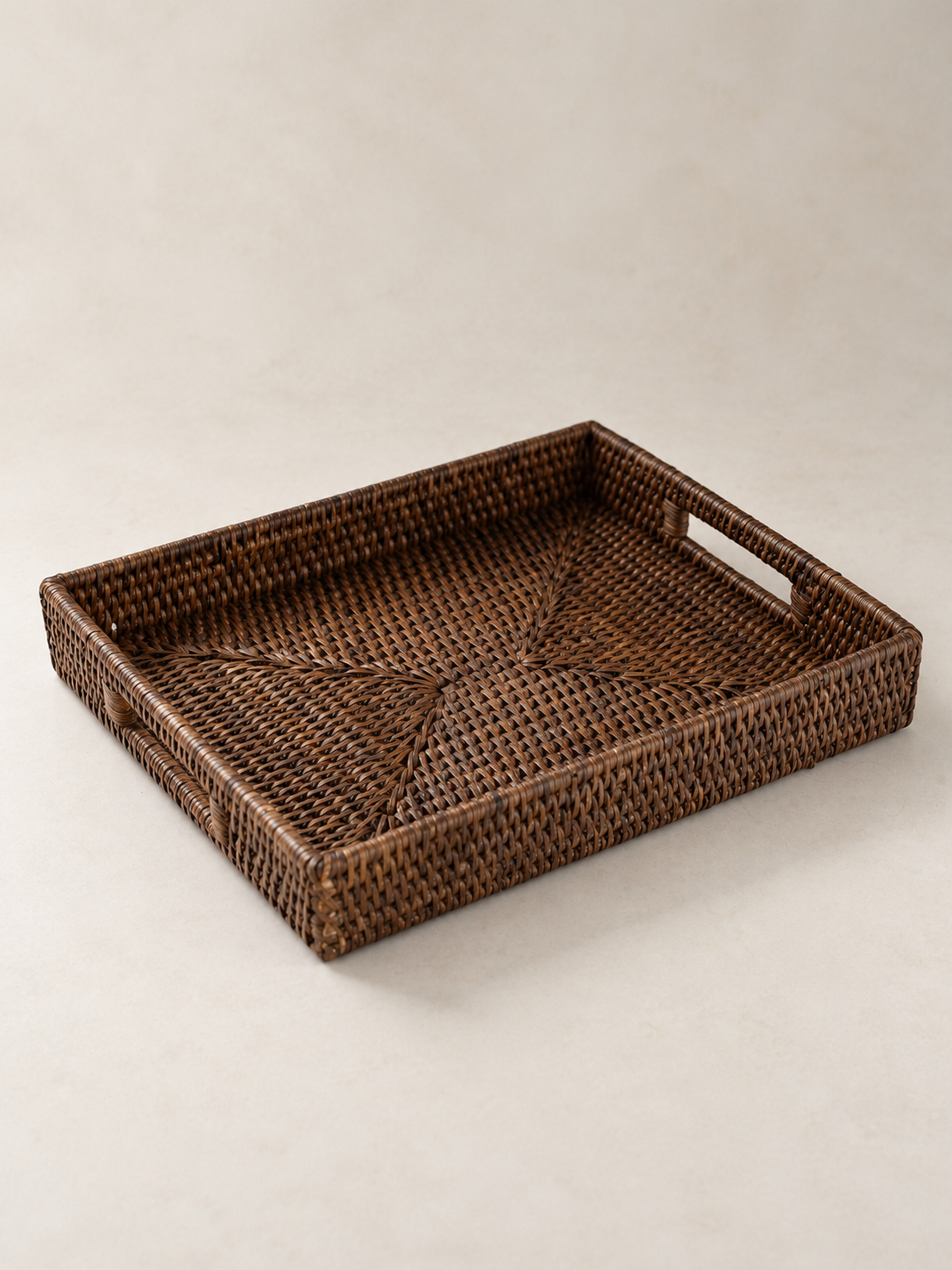 Antique Brown Rattan Rectangular Tray