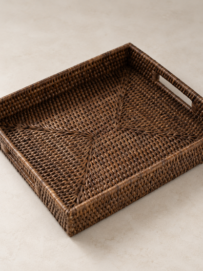 Antique Brown Rattan Rectangular Tray