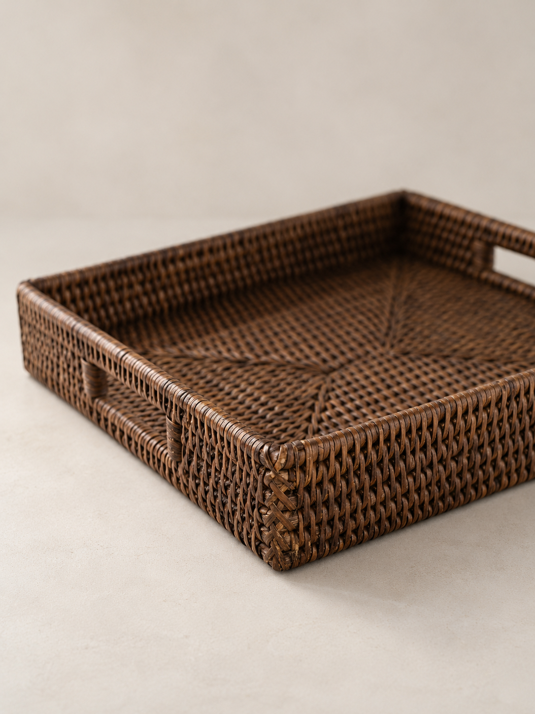 Antique Brown Rattan Rectangular Tray