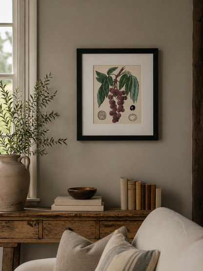 Antique Foliage and Fruit III Framed Wall Art in modern country style living room