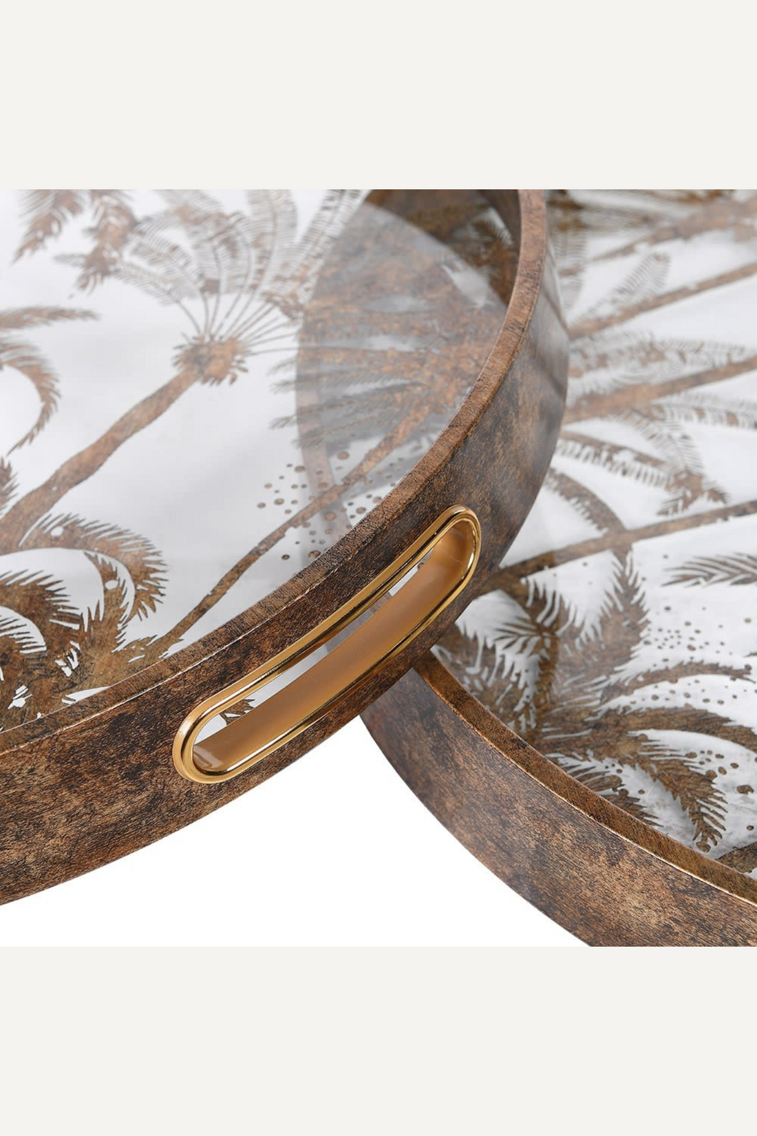 Antique Gold Palm Tree Mirrored Tray