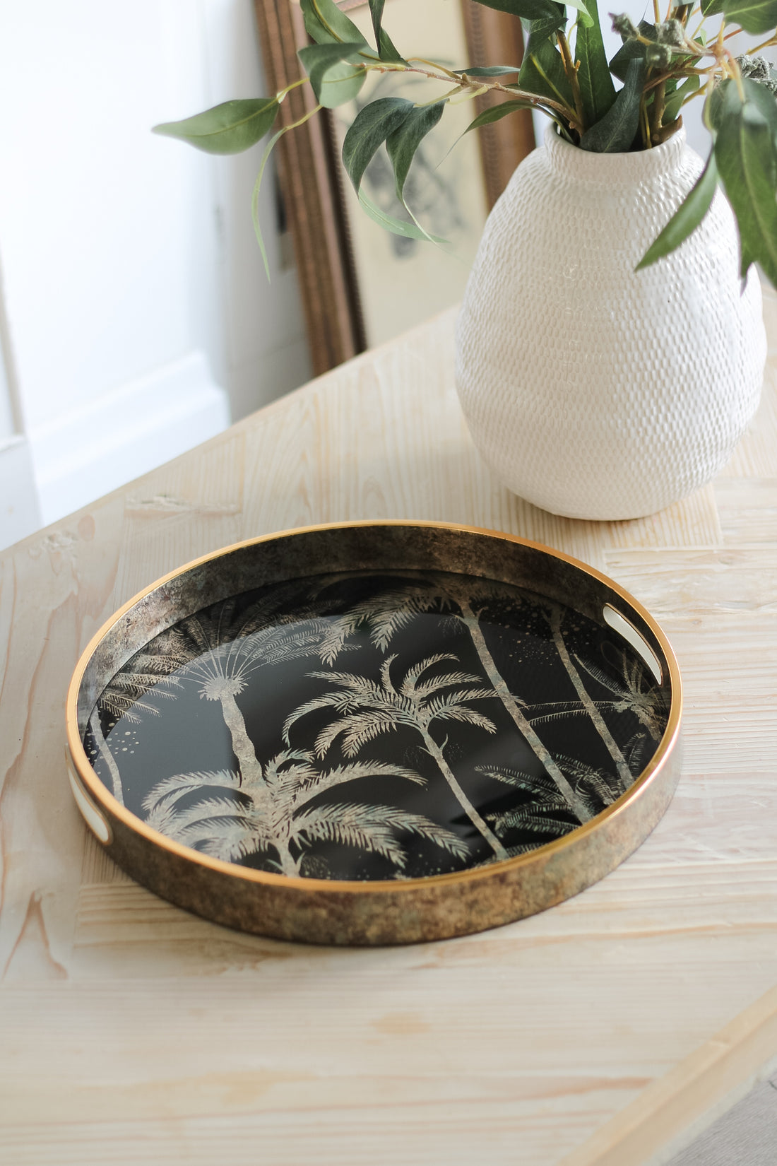 Antique Gold Palm Tree Round Tray