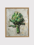 Framed artwork of a green artichoke on a textured background