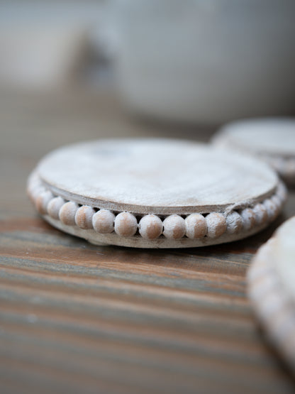Round Beaded Mango Wood Coasters