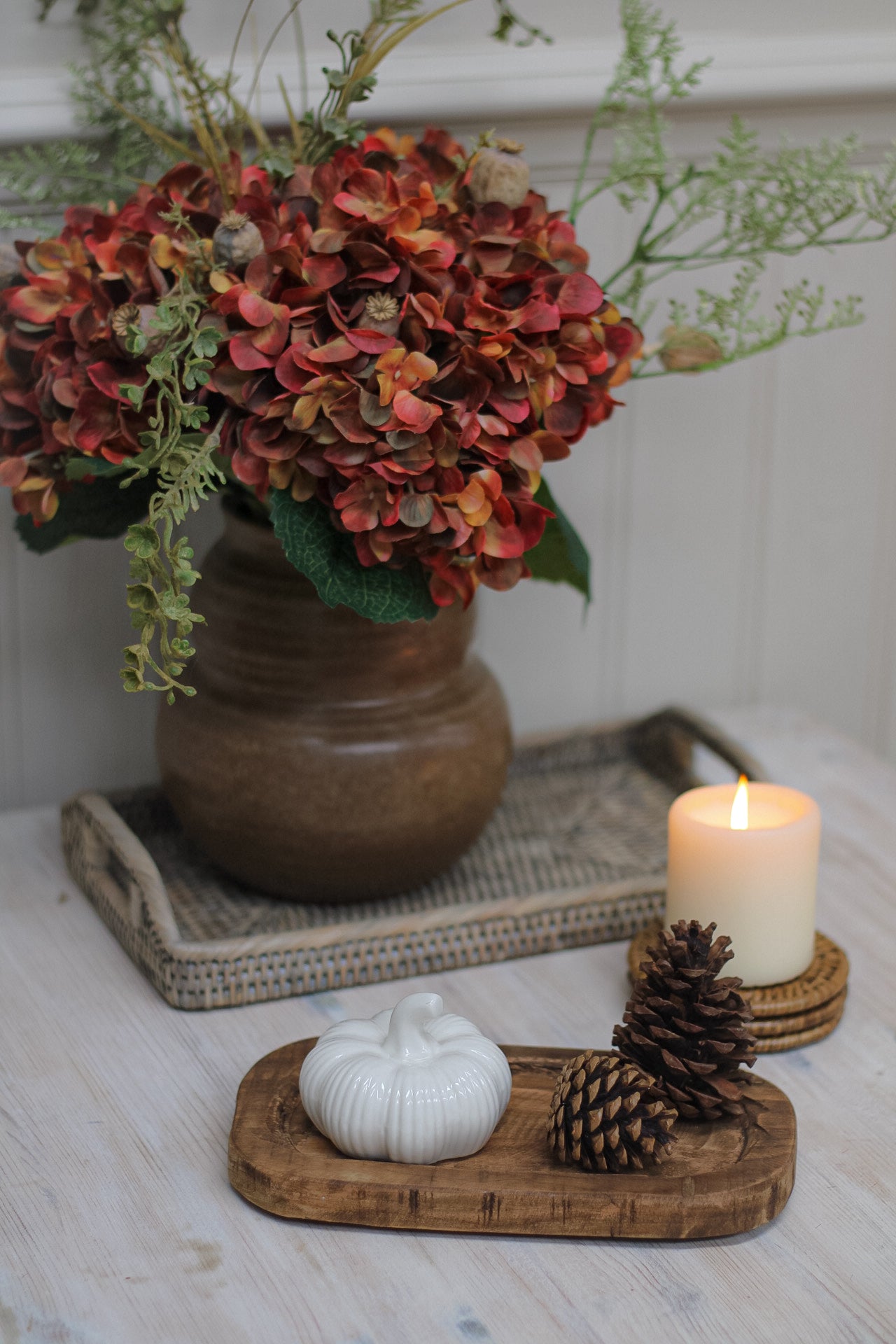 Small White Ribbed Ceramic Pumpkin