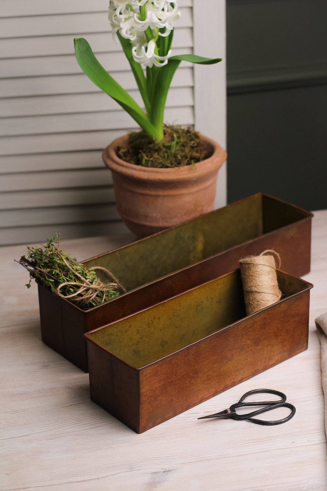 Aged Long Metal Planters | Set of 2
