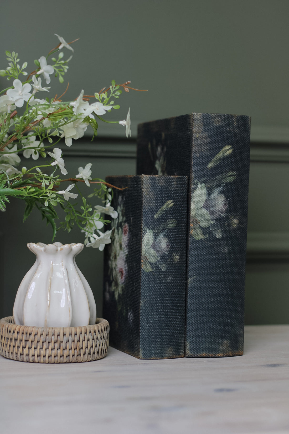Vintage Floral Decorative Storage Books | Set of 2