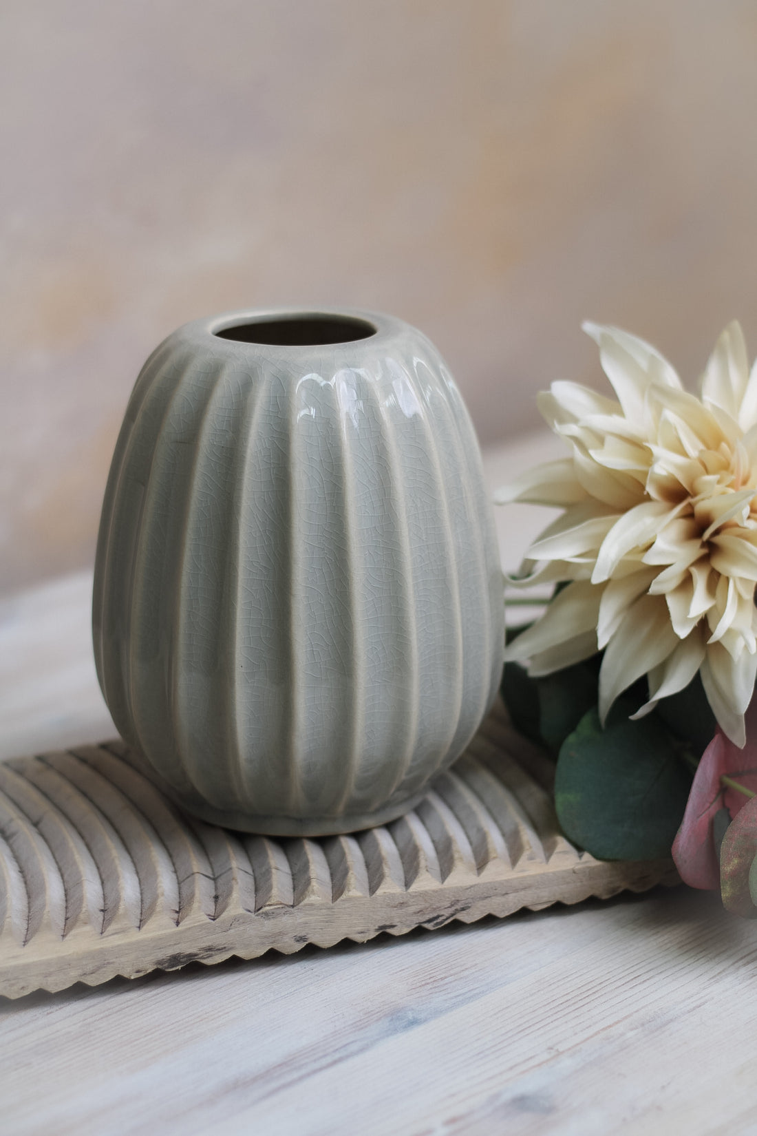 Soft Grey Ribbed Vase