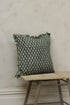 Hunter Green Block Print Fringed Cushion
