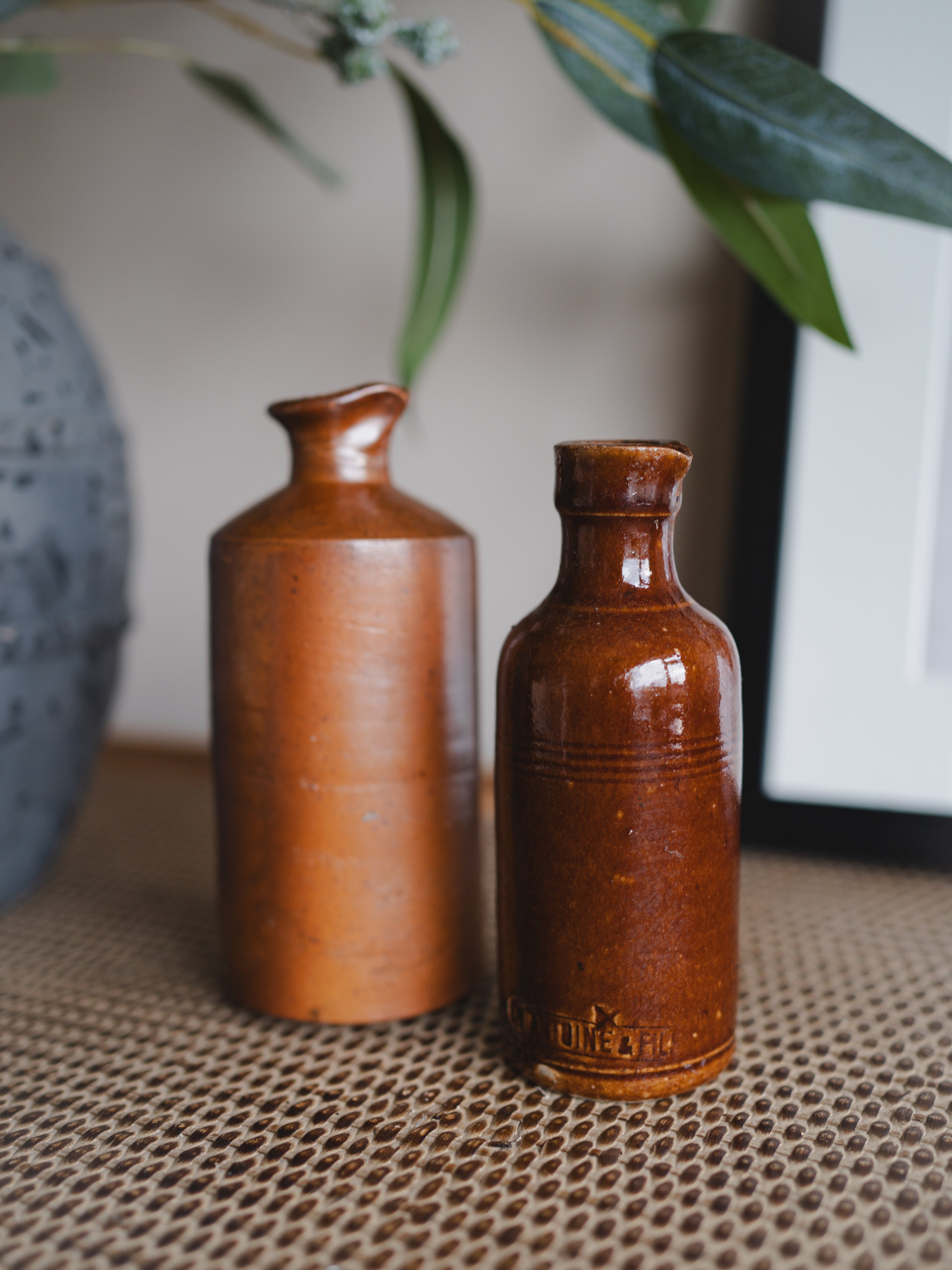 Vintage Tall Brown Ink Pourer Bottles - Set of 2