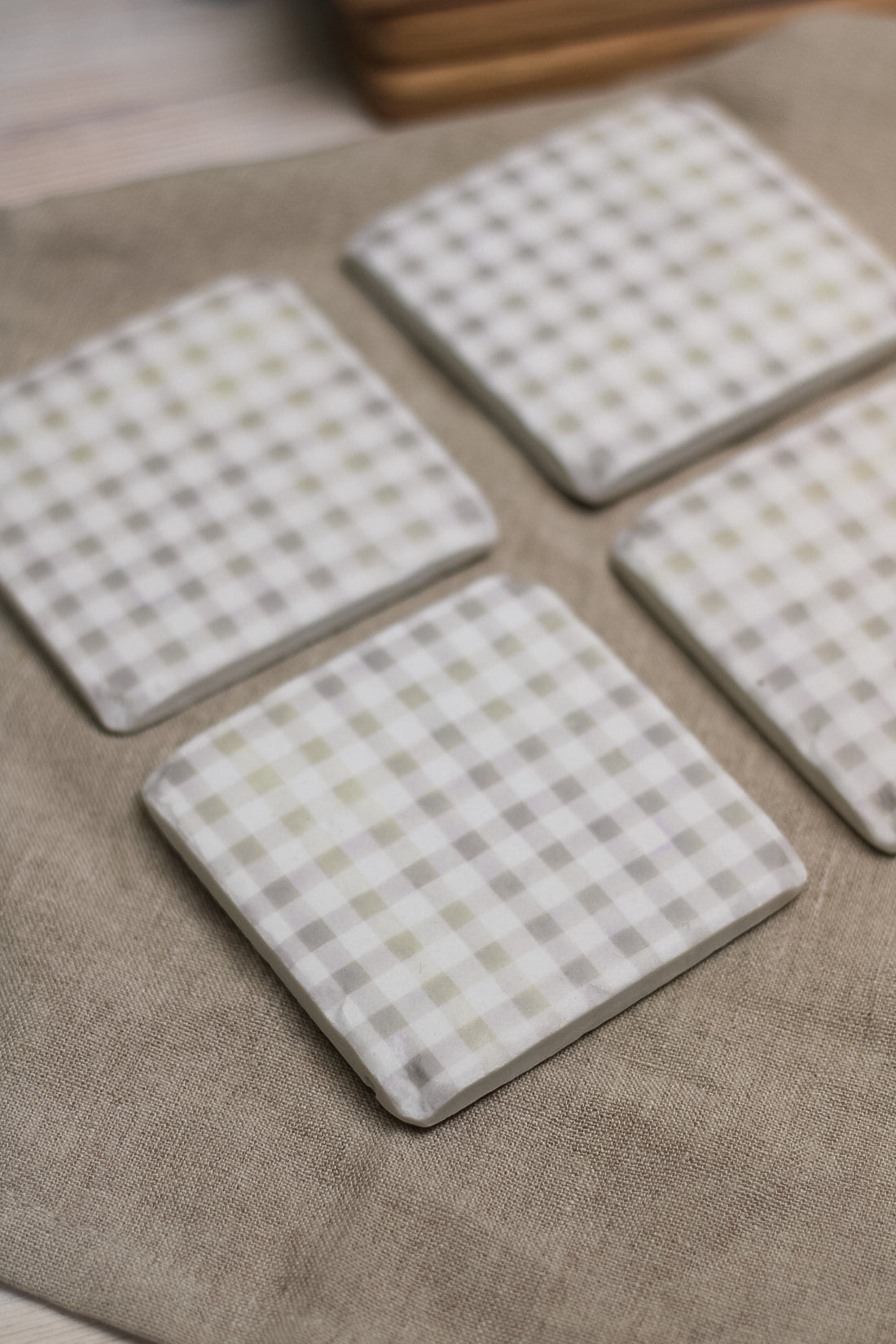 Taupe Gingham Coasters | Set of 4