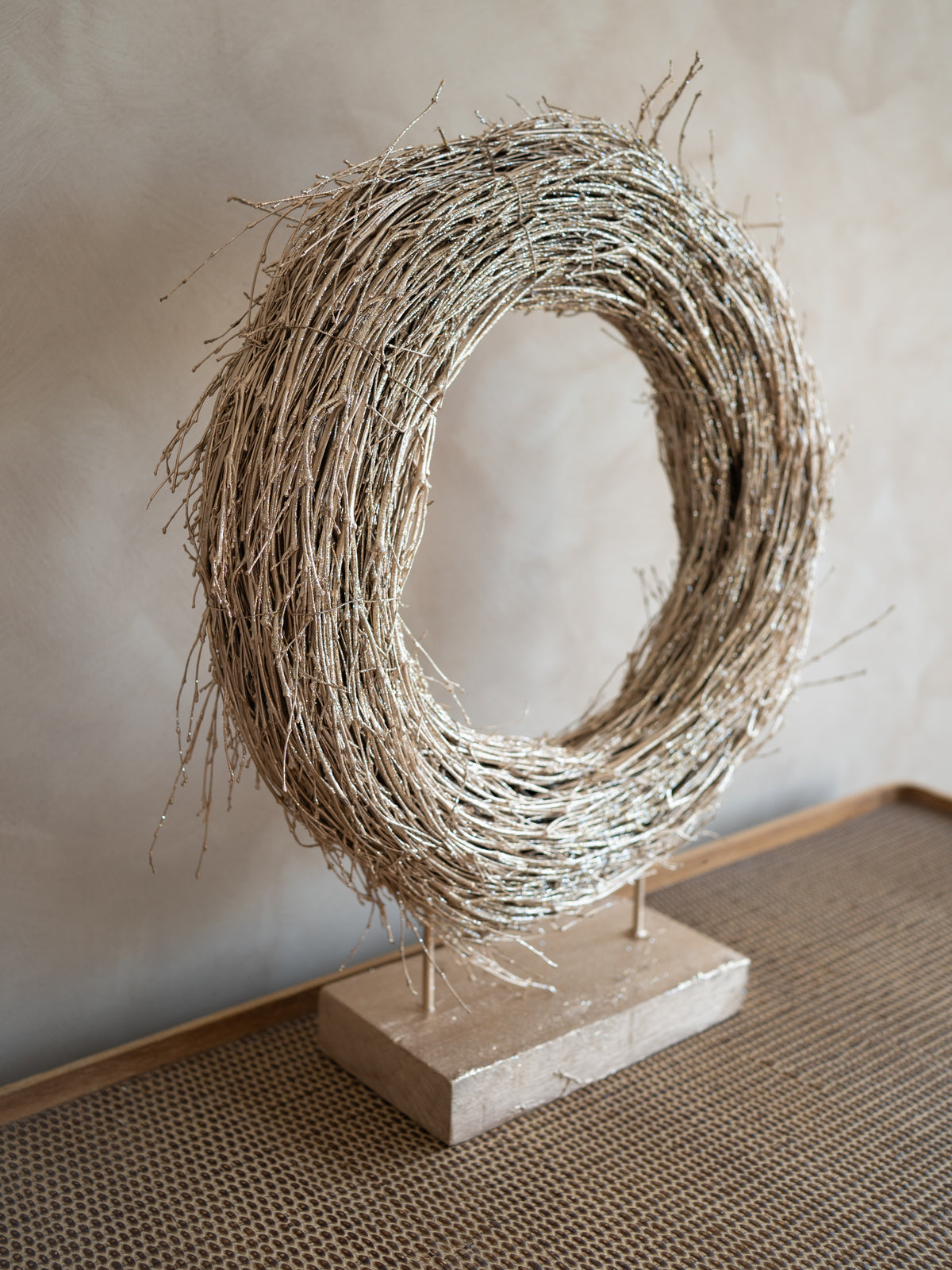 Rustic Champagne Wreath on Stand