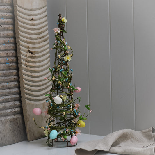Decorative Wicker Cone Tree with Mini Eggs