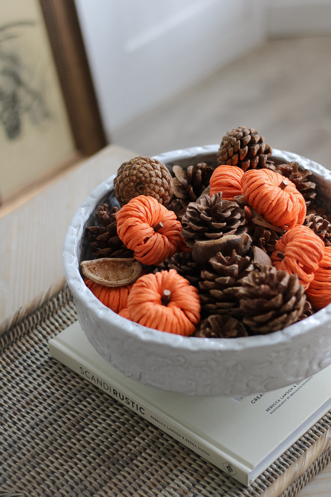 Bag of Woven Pumpkins and Pinecones