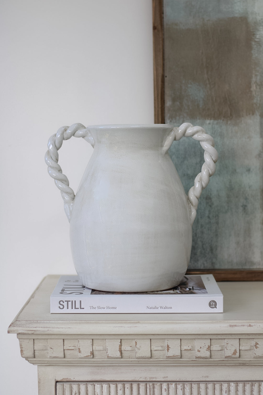Roman twisted handle crackle glaze vase for home decor