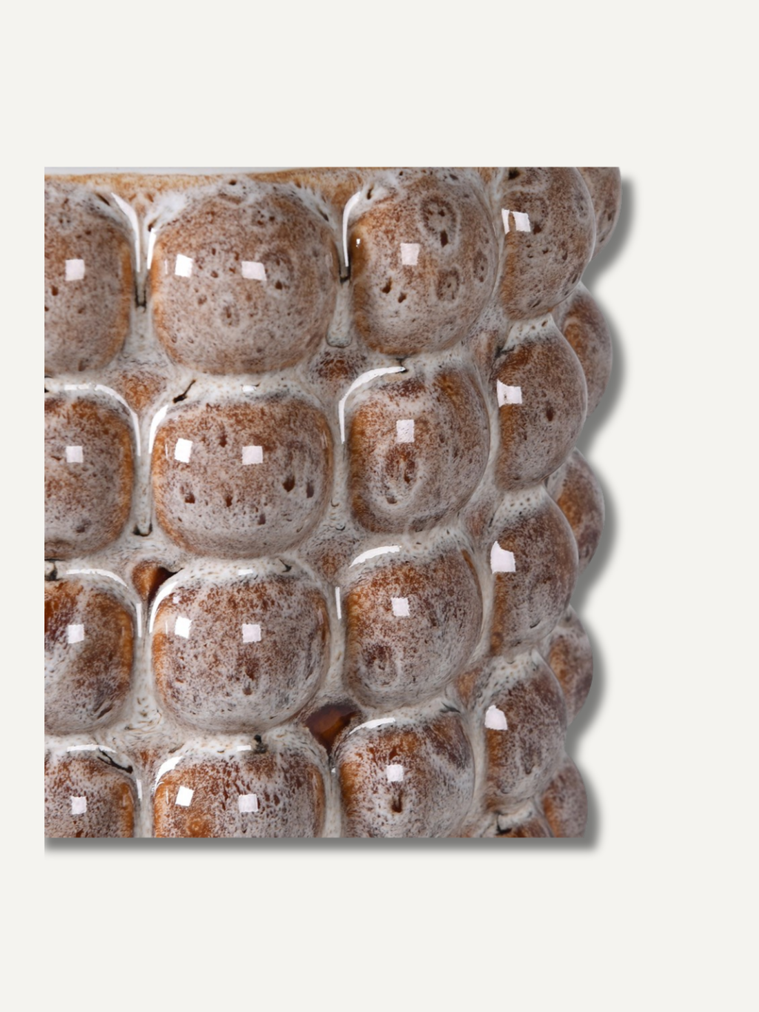 up close of Beige Bobble Reactive Glazed Plant Pot