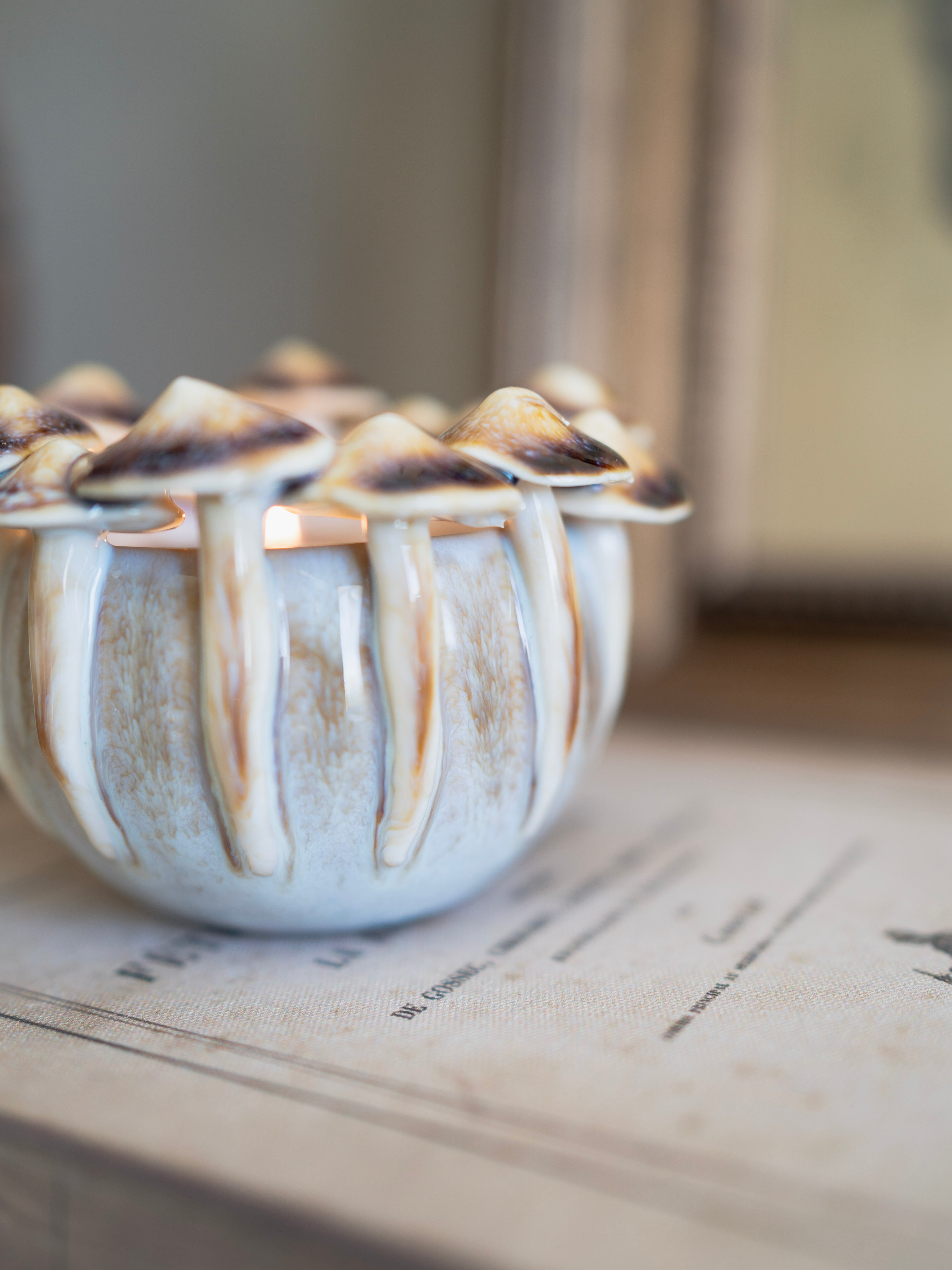 Ceramic beige mushroom candle holder