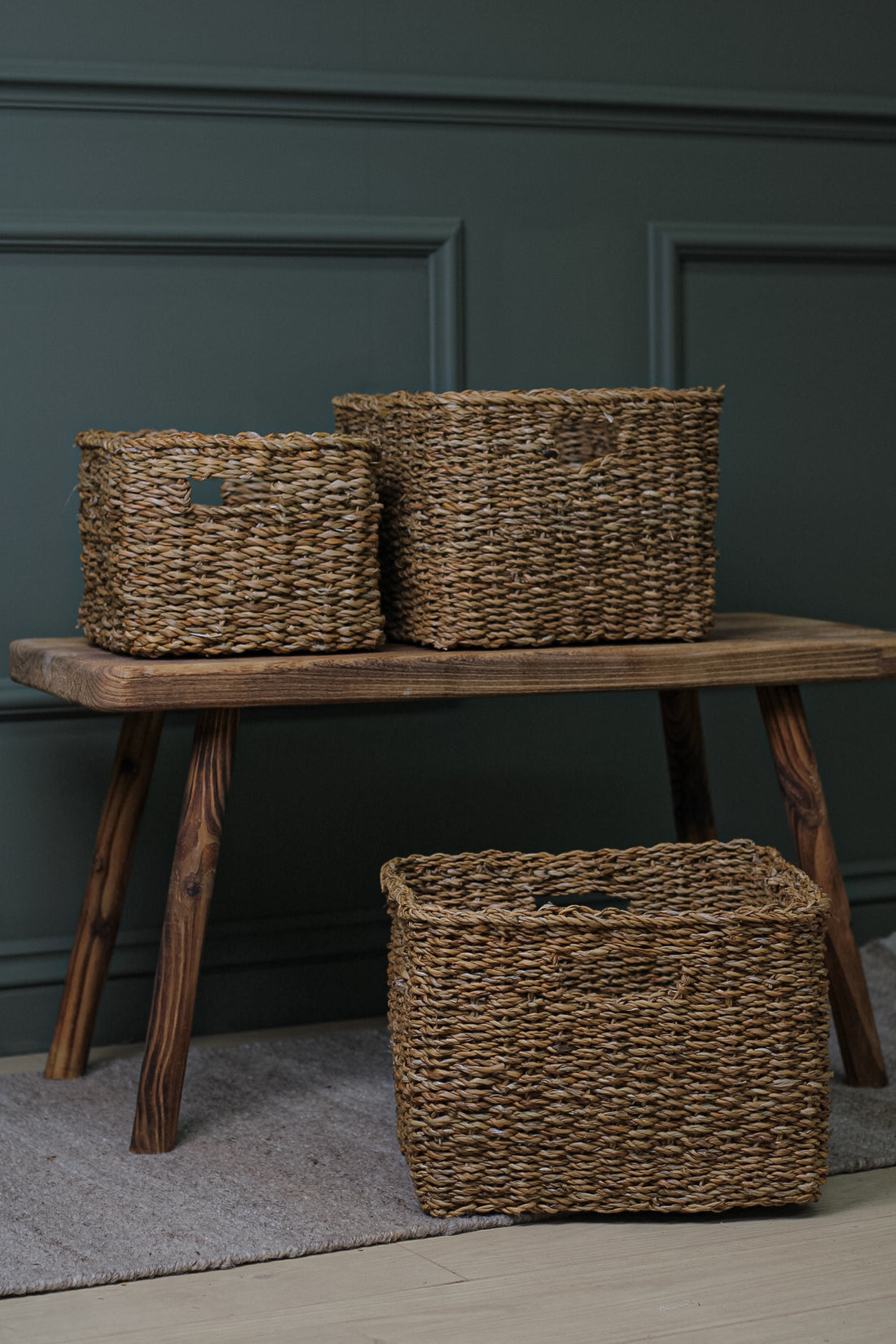 Square Braided Seagrass Storage Baskets