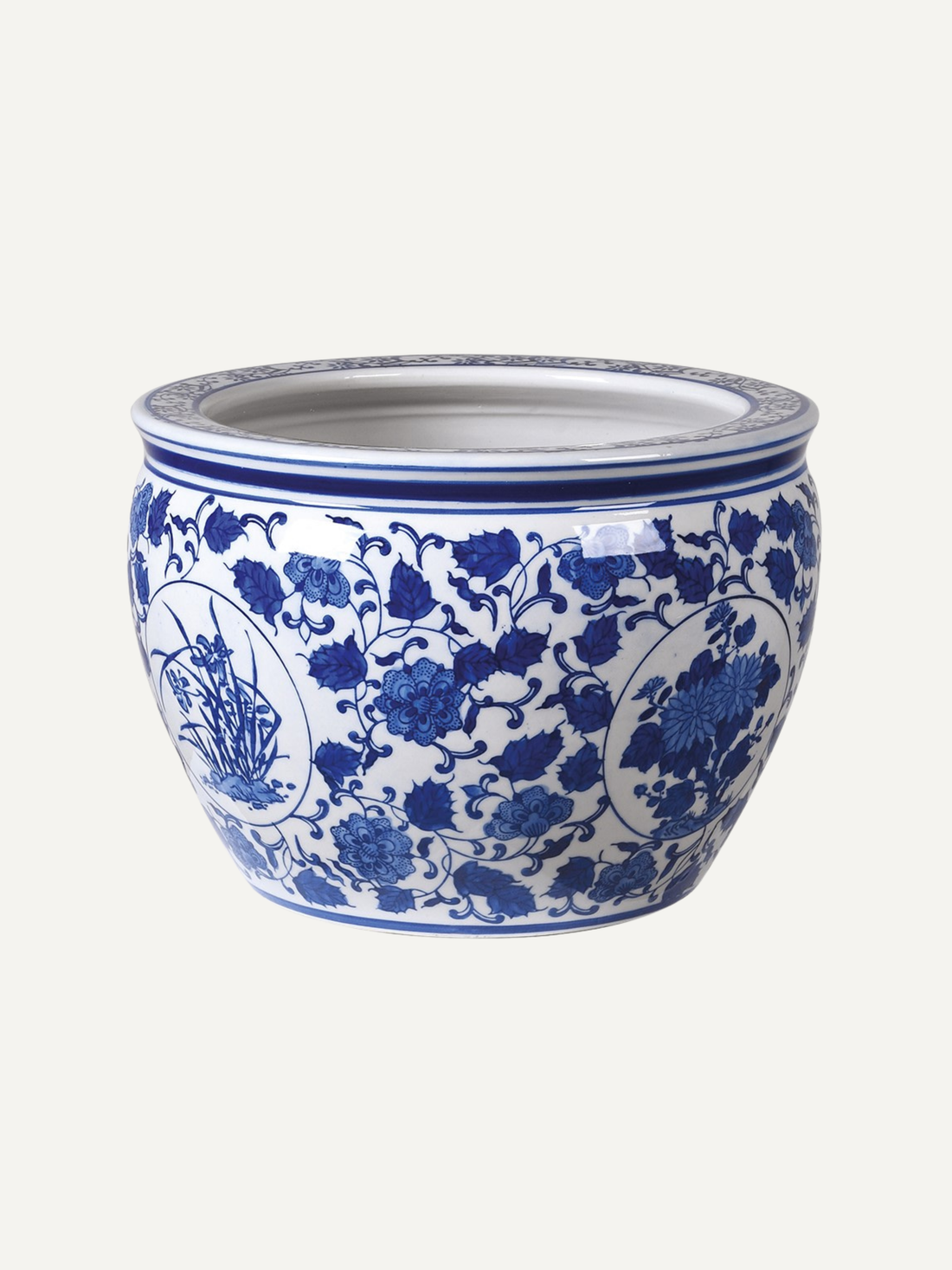 Blue and White Floral Ceramic Planter
