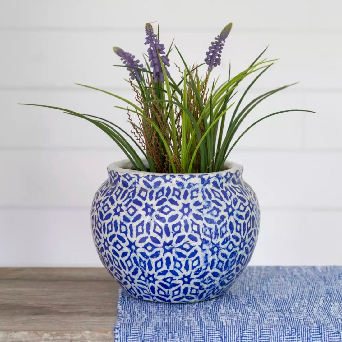Blue and White Rustic Planter