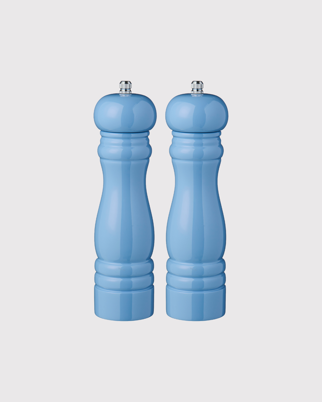 Pair of bluebell salt and pepper shakers on a light gray background