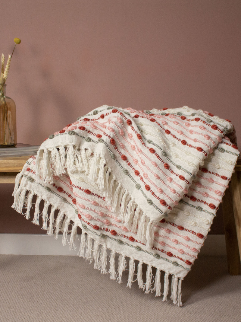 Blush Bobble and Stripe Throw