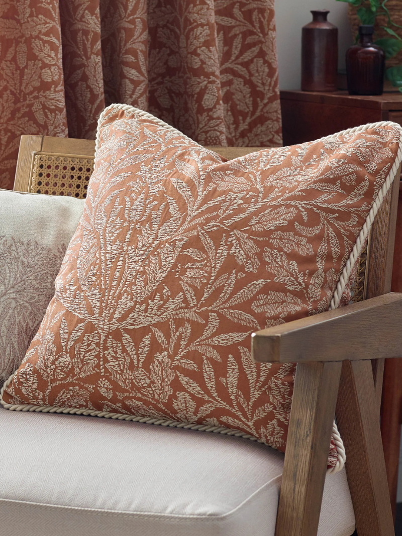 Brick Acorn Branch Tonal Jacquard Cushion