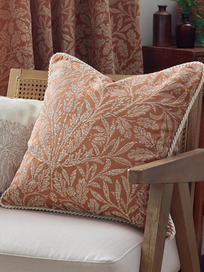Brick Acorn Branch Tonal Jacquard Cushion
