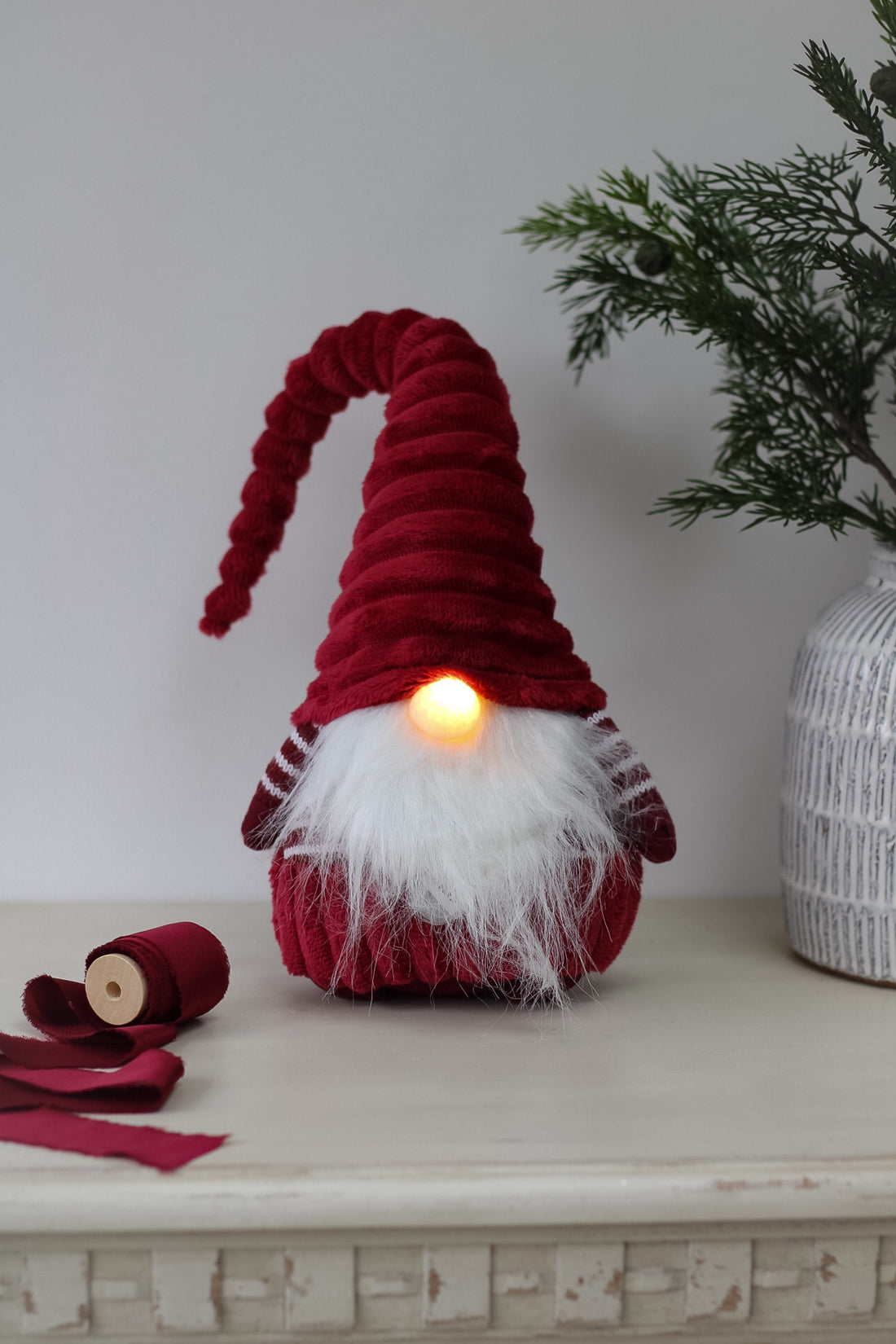 deep red velvet christmas gonk for festive home decor