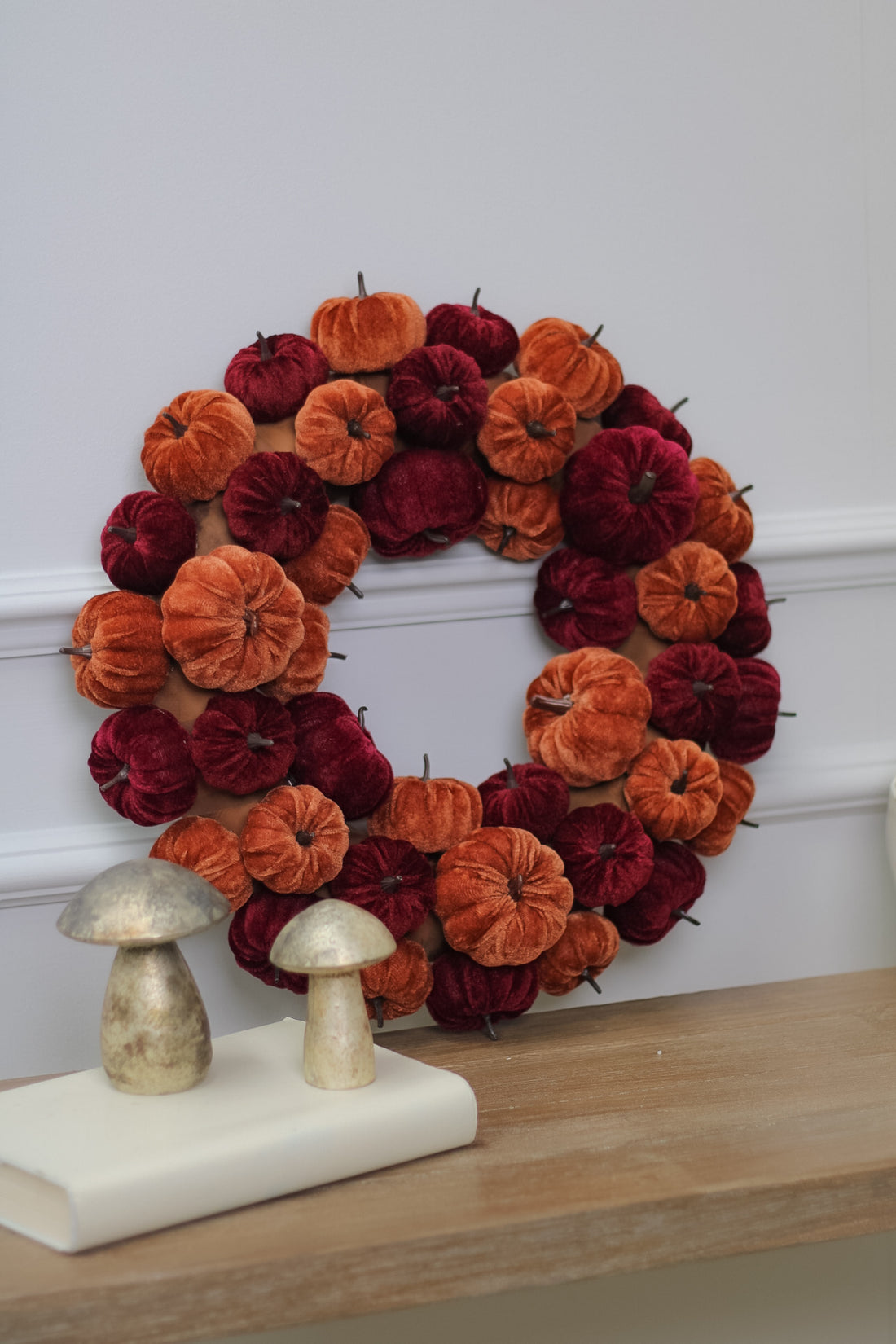 Burgundy and Orange Velvet Little Pumpkins Wreath