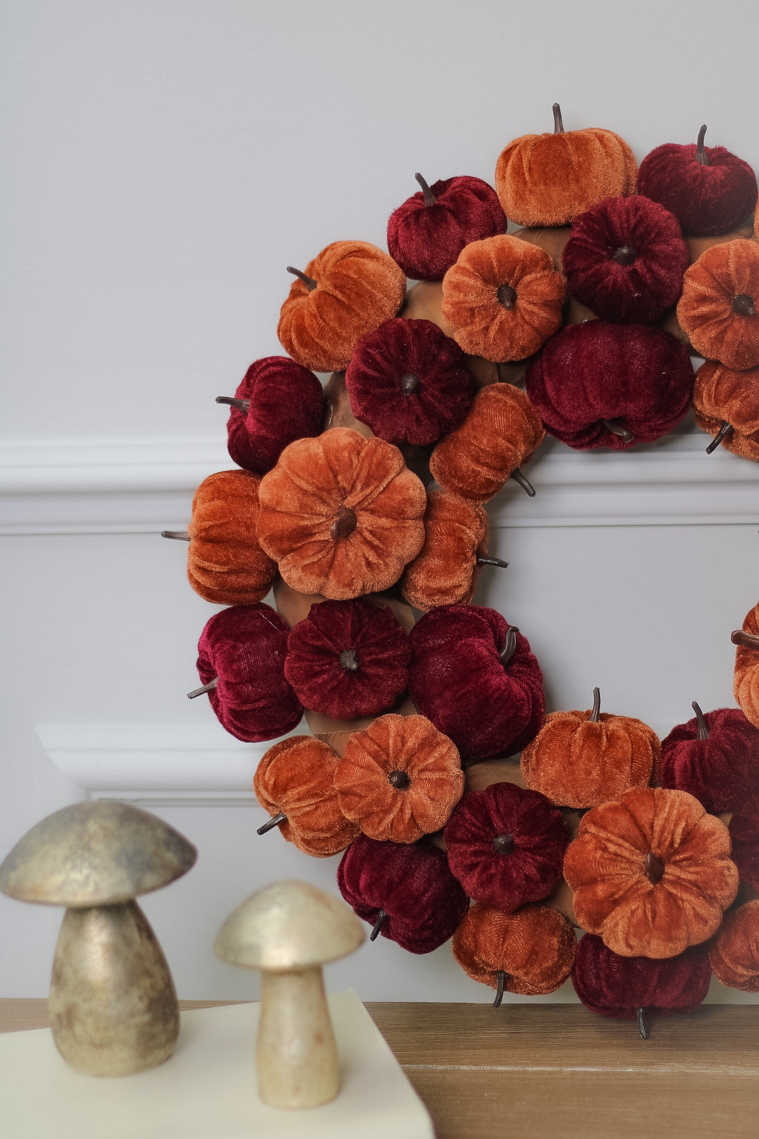Burgundy and Orange Velvet Little Pumpkins Wreath