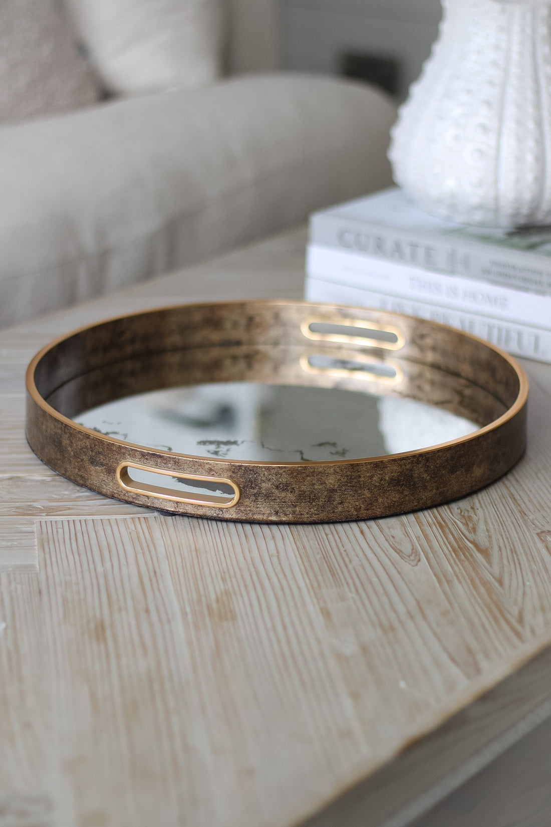 Marble Effect Mirror Tray