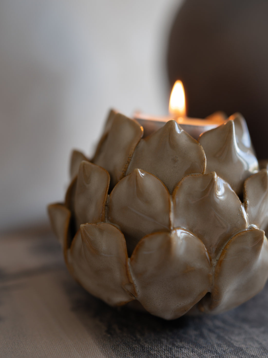 Beige Lotus Ceramic Candle Holder