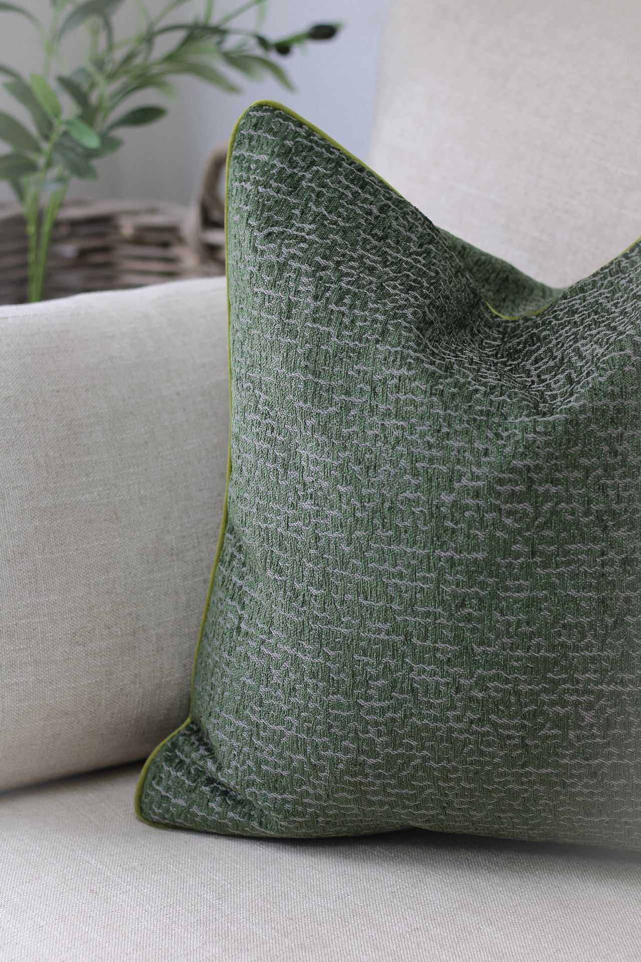 Moss Jacquard Woven Cushion Ivy Grey Interiors