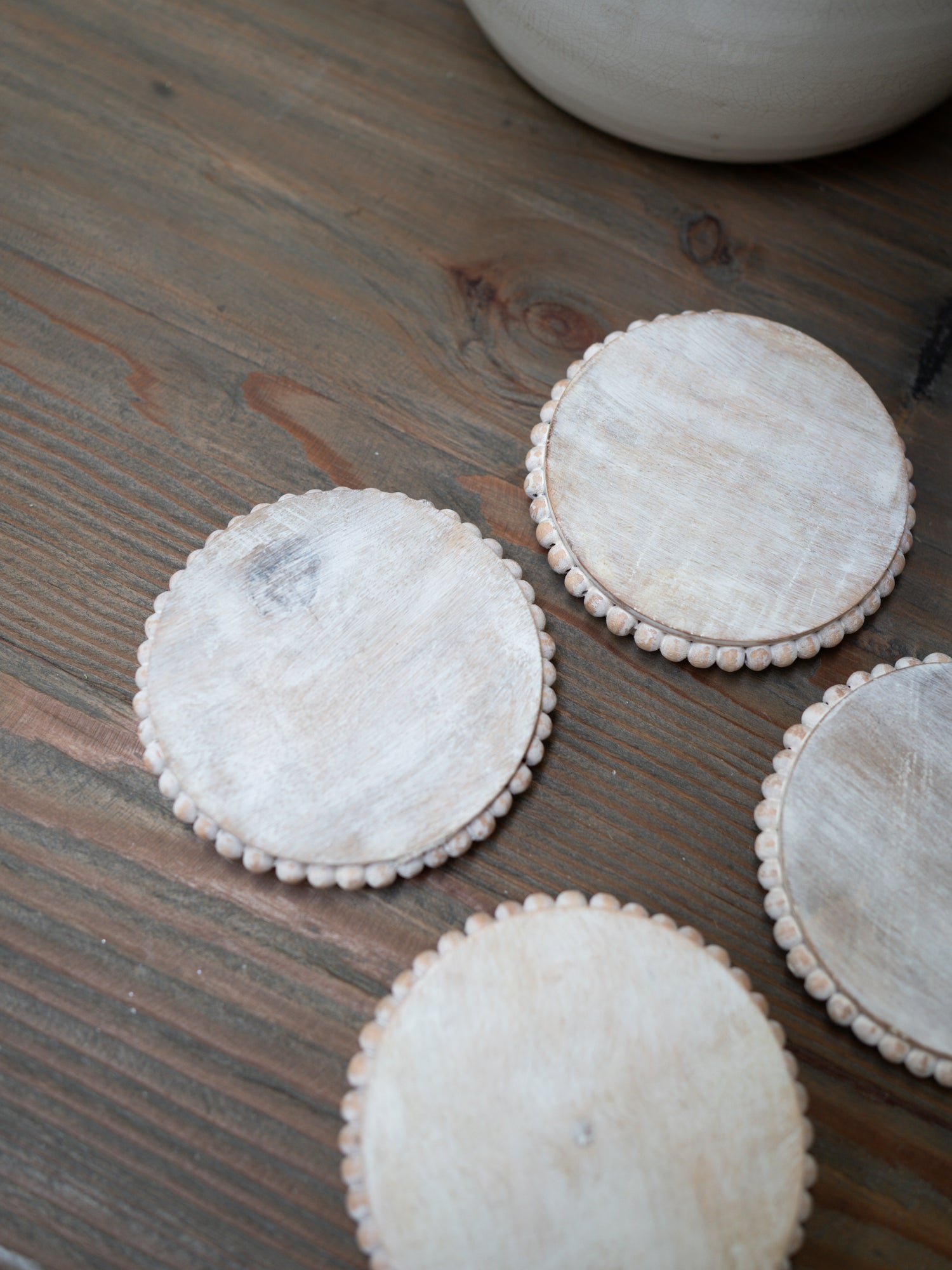 Round Beaded Mango Wood Coasters