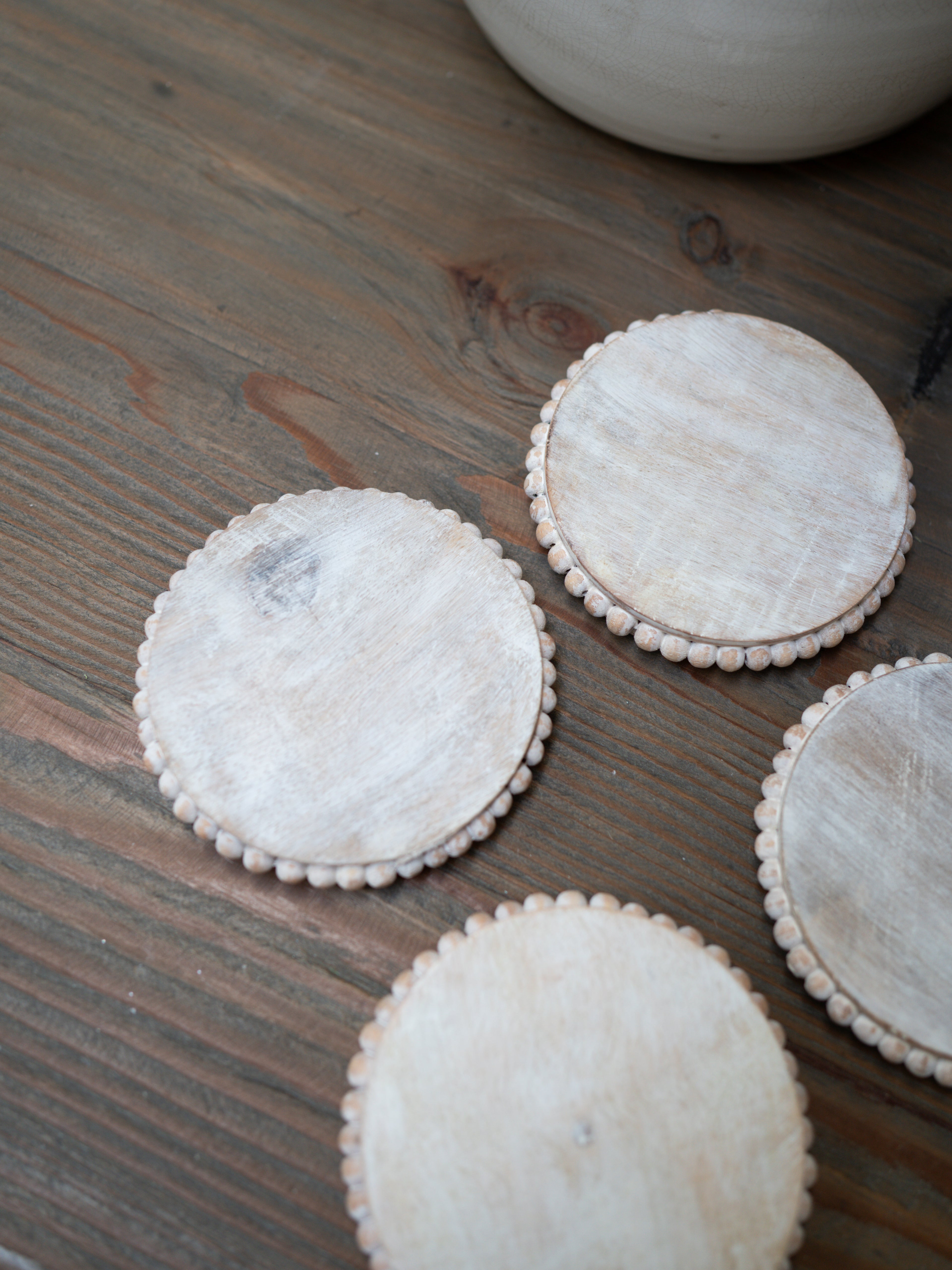 Round Beaded Mango Wood Coasters