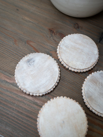 Round Beaded Mango Wood Coasters