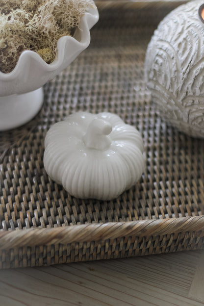 Small White Ribbed Ceramic Pumpkin