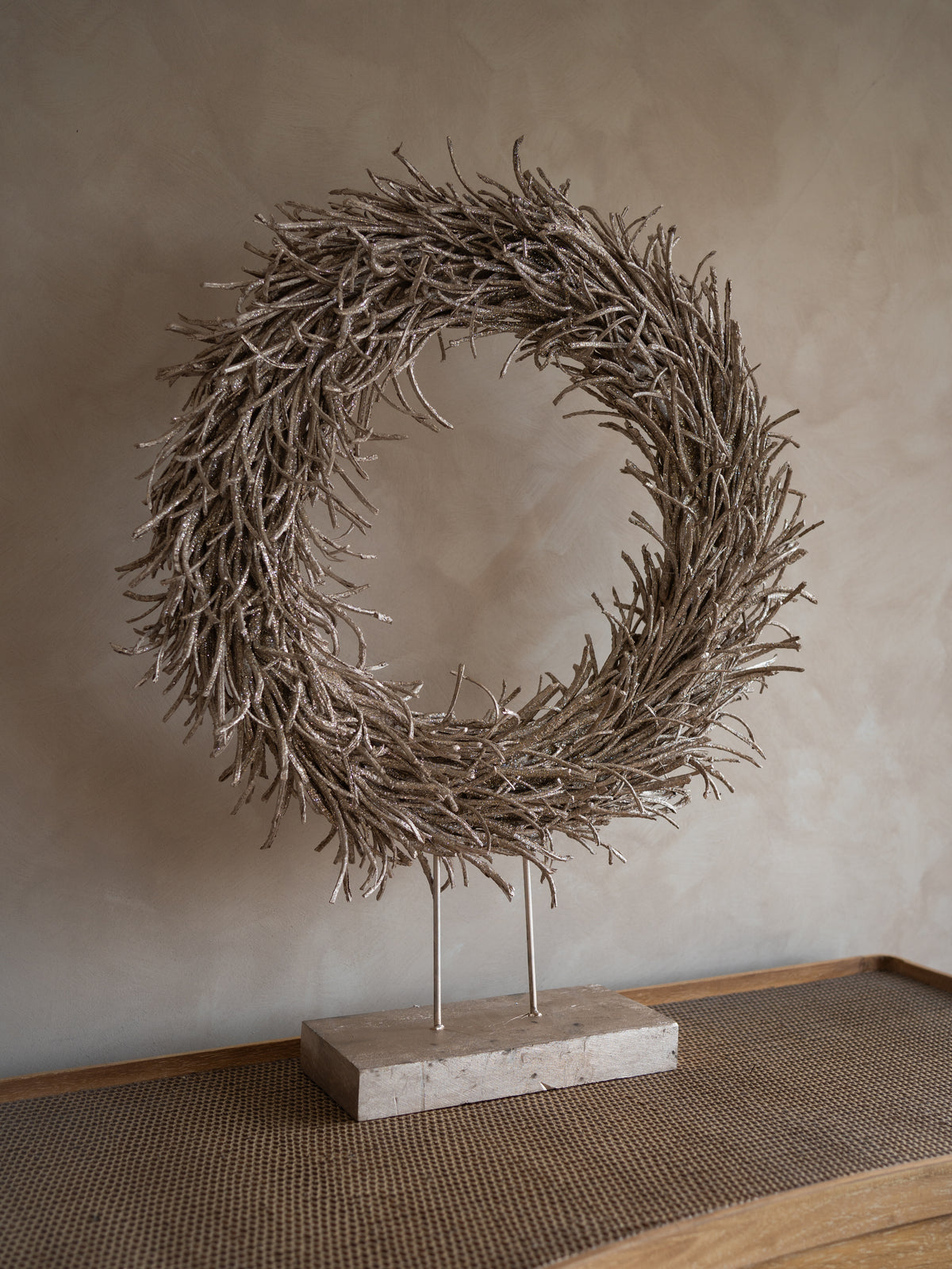 Golden Twig Wreath on Stand