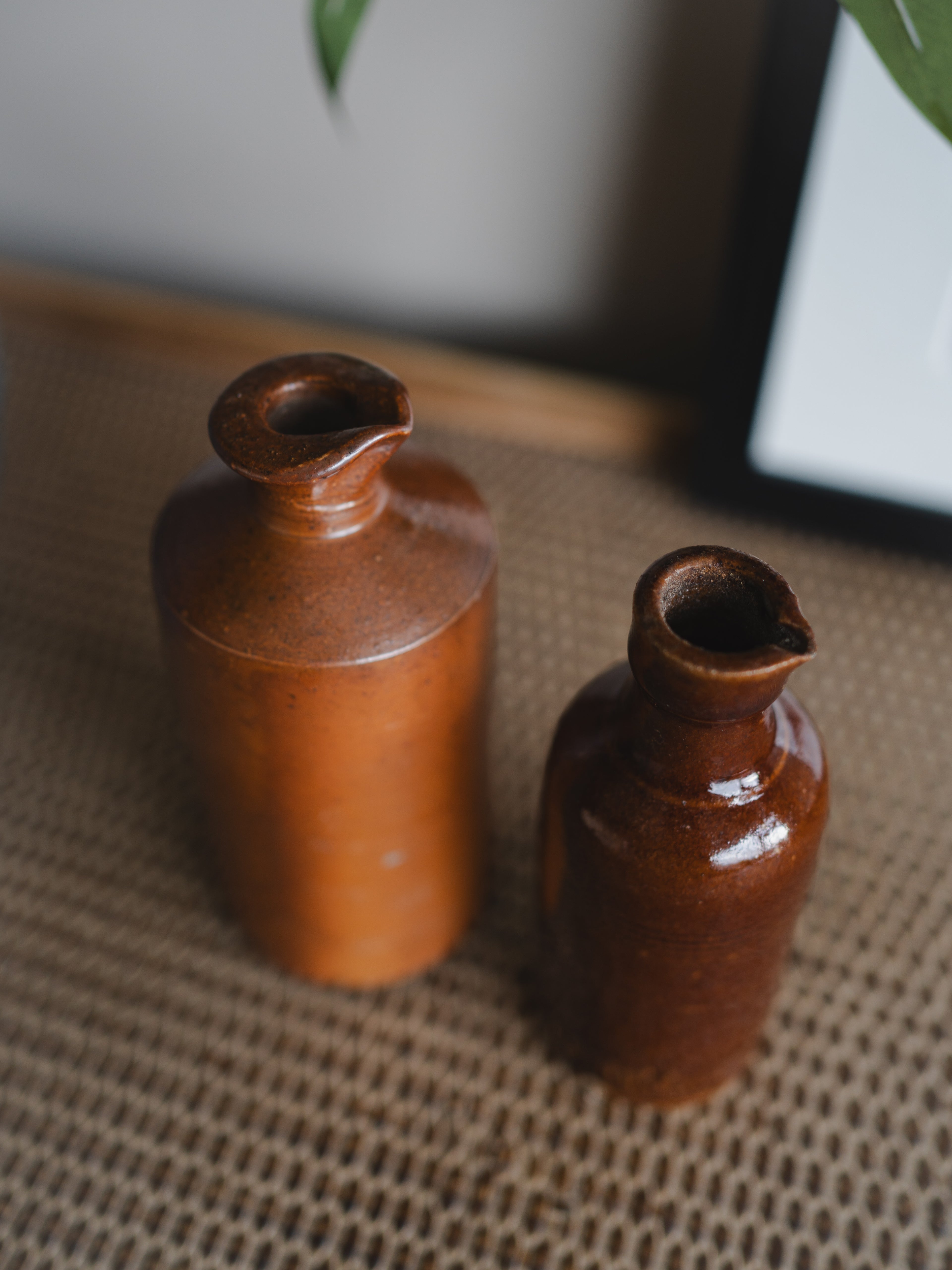 Vintage Tall Brown Ink Pourer Bottles - Set of 2