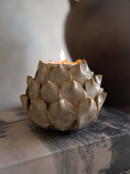 Beige Lotus Ceramic Candle Holder