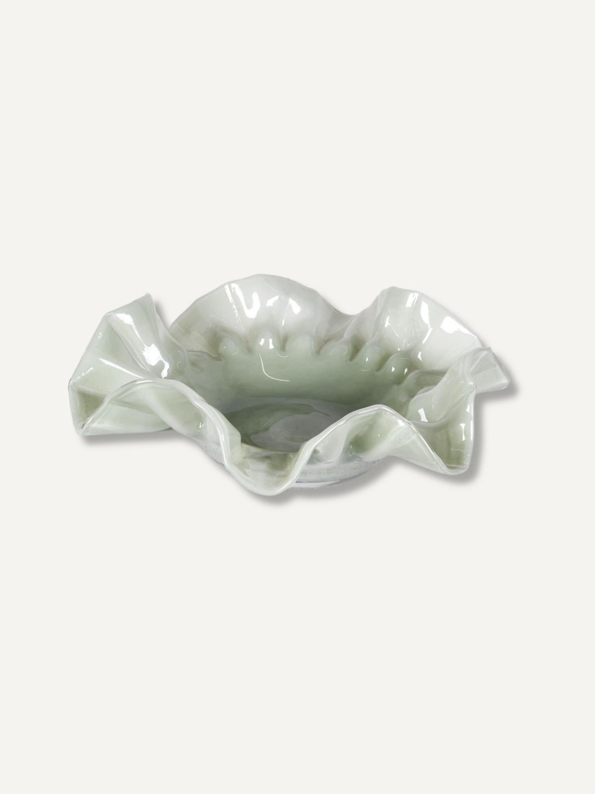 Celadon Wavy Edge Glass Bowl
