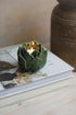Ceramic Etched Green Leaves Candle Holder