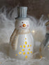 Ceramic snowman ornament with top hat on a soft white background