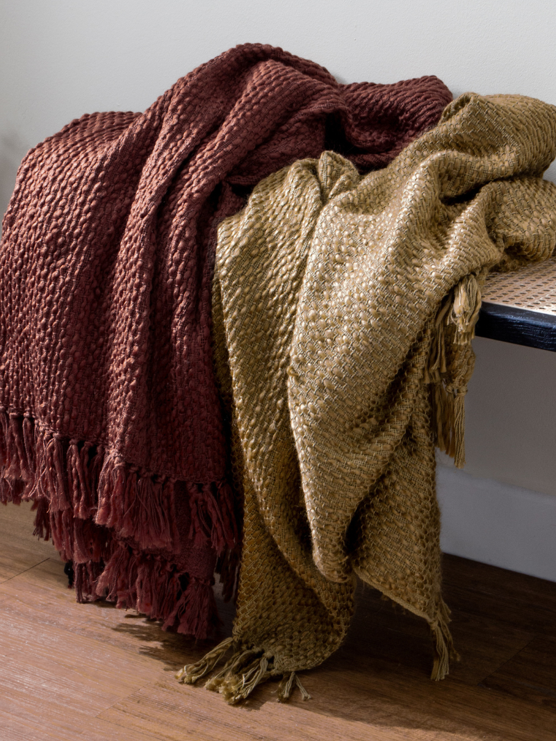 Chestnut Woven Fringed Throw