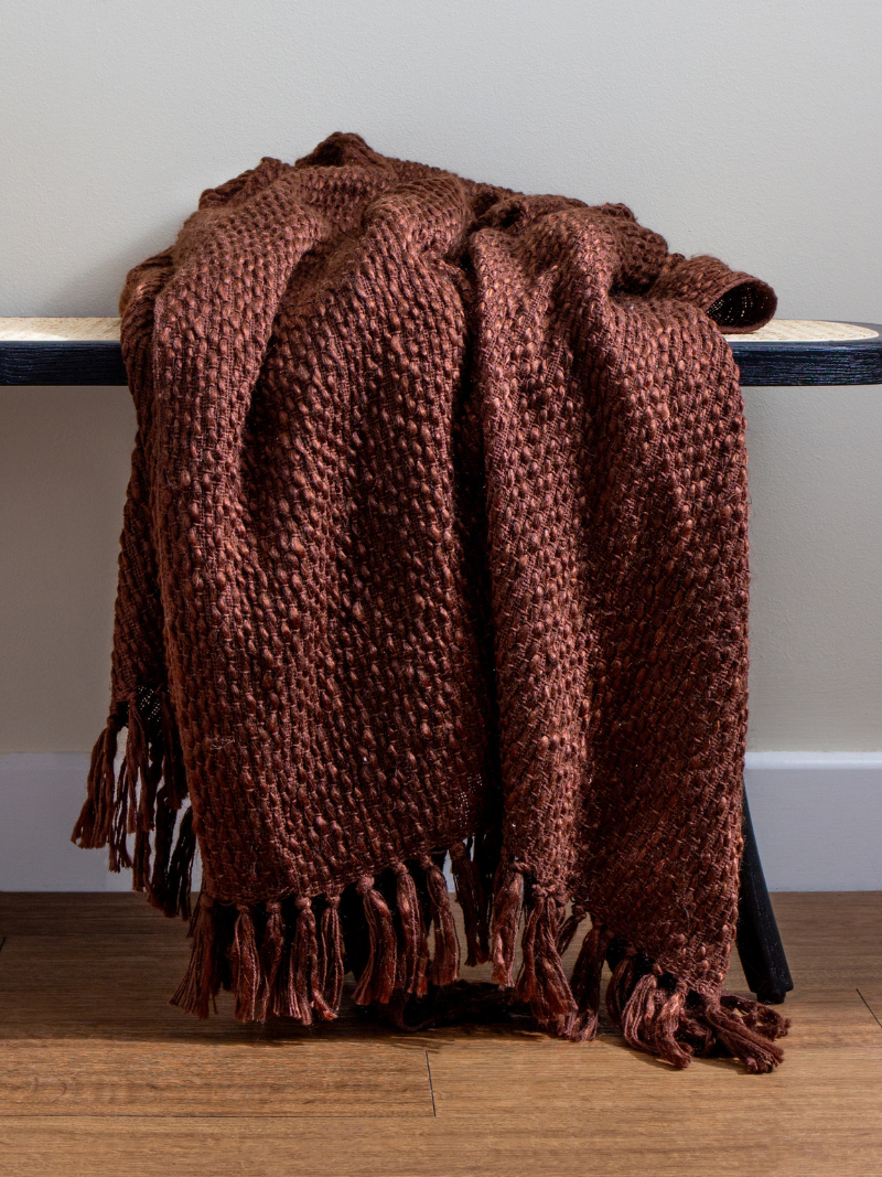 Chestnut Woven Fringed Throw