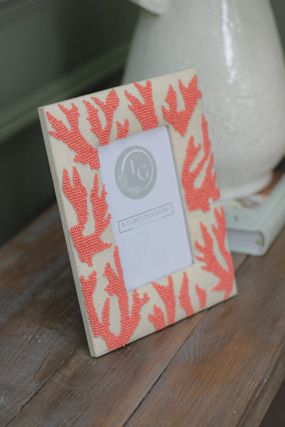 seaside inspired coral beaded photo frame for sideboard styling