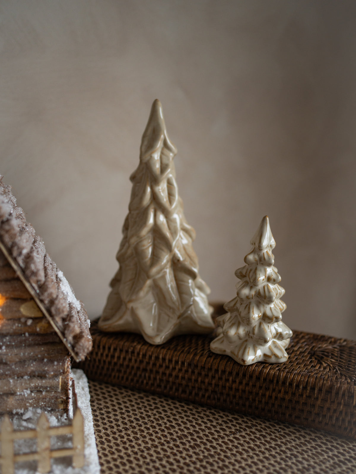 Cosy Snug Wooden Lodge &amp; Stoneware Christmas Trees Styling Bundle