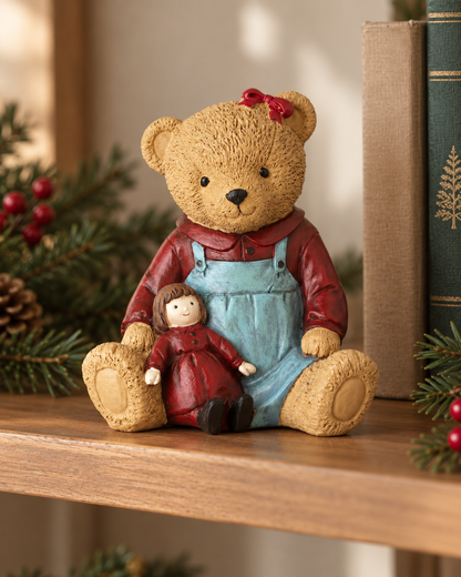 Christmas Bear Ornament in Dress with Dolly