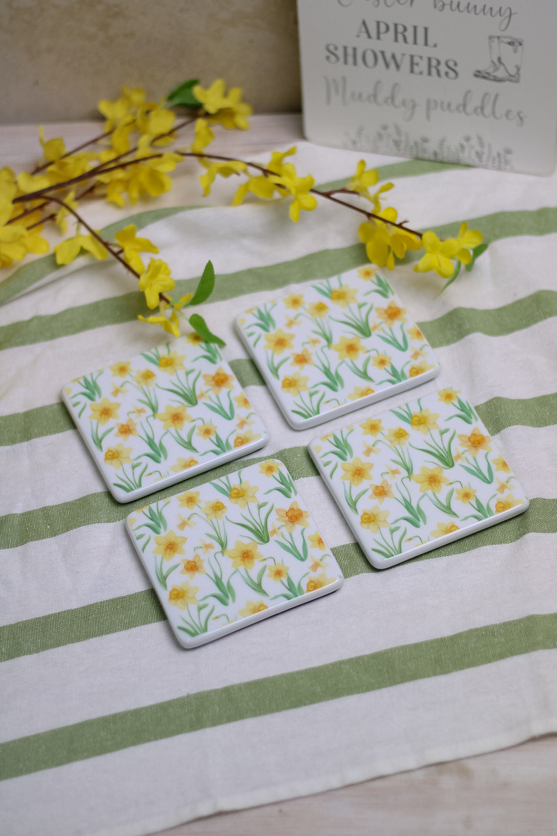 Daffodil Porcelain Coasters | Set of 4